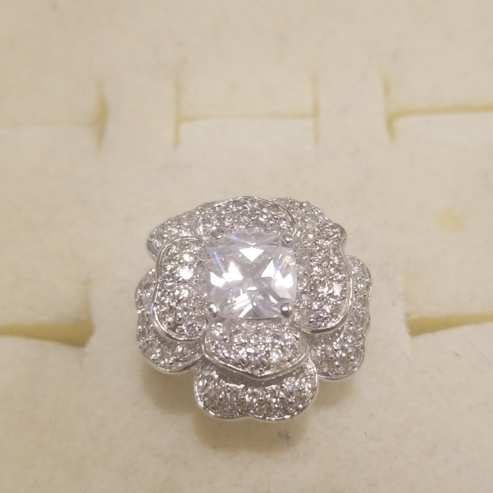 925 Silver Floral CZ diamond Stone Ring